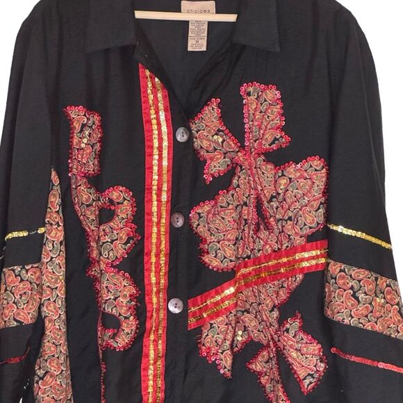 Choices Women's Jacket Shacket Sequined Embellished Asian Appliques Size 1X - Picture 2 of 10